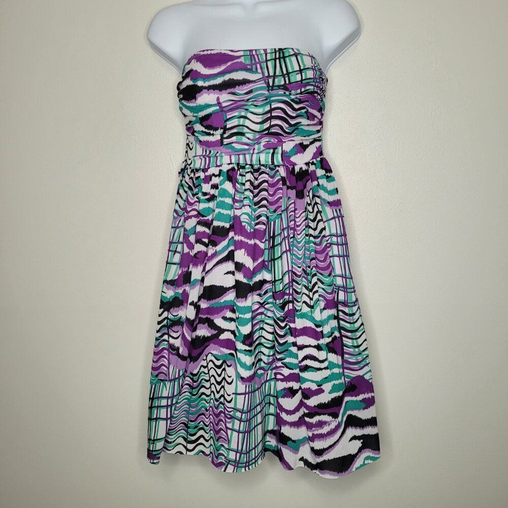 Vintage y2k Candies teal purple strapless abstract mixed print party dress small
